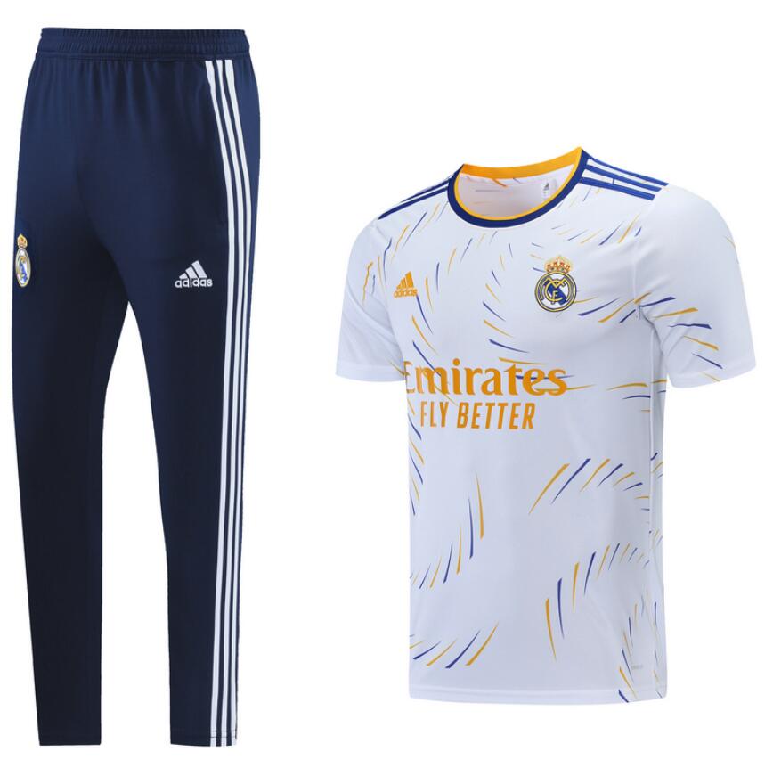 2021/22 Real Madrid White Training Kits Shirt with Pants